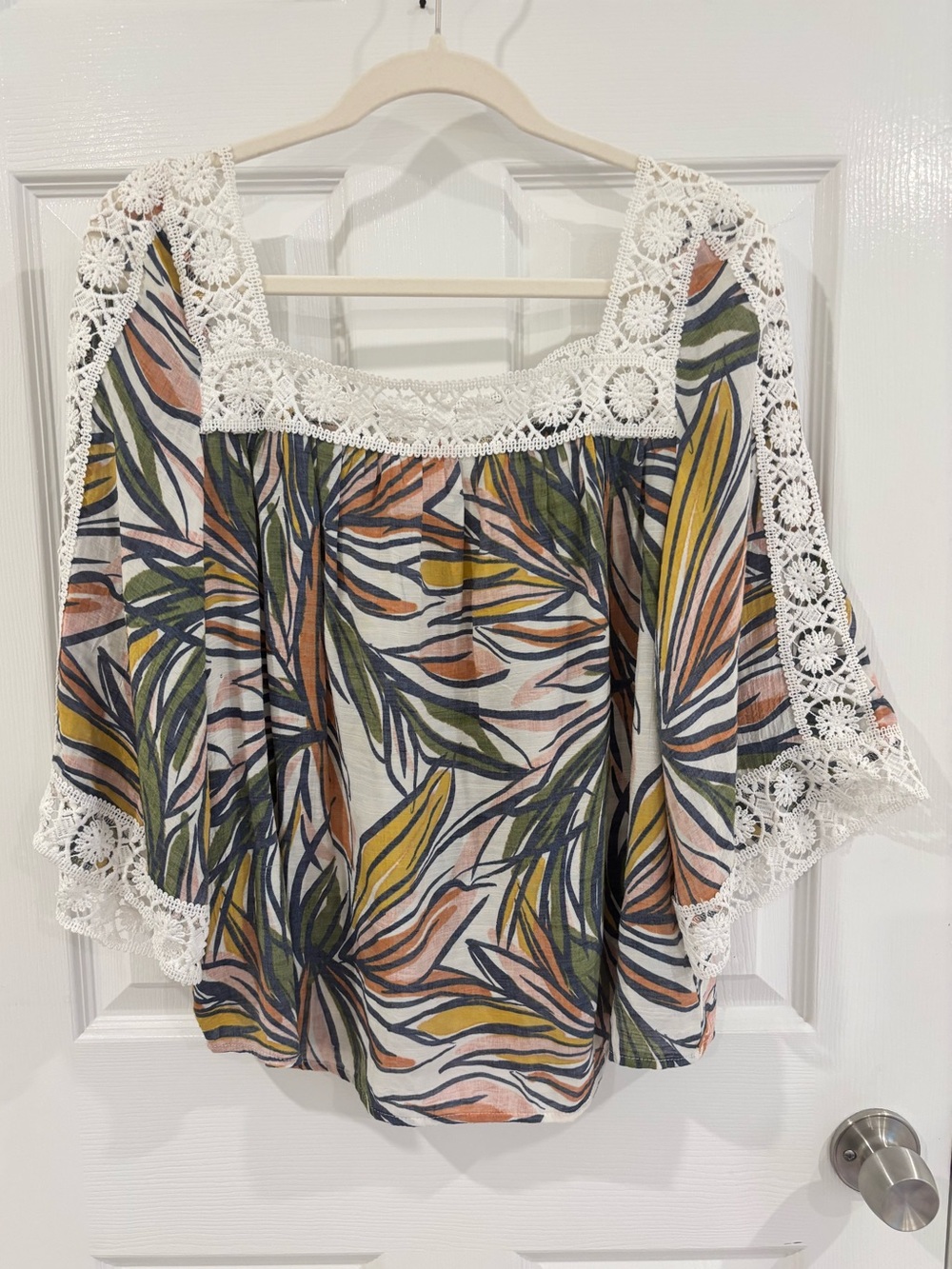Zac And Rachel Square Neck Tropical Crochet Top S